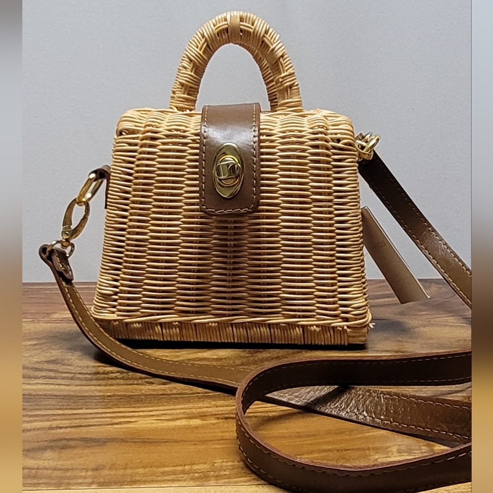 BEACHGOLD GIGI BAG, rattan shoulder bag with top handle, NWT